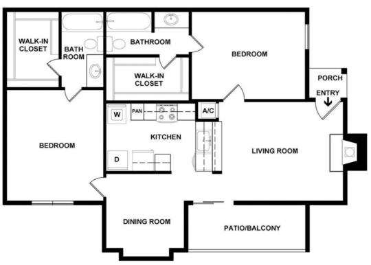 the floor plan for a two bedroom apartment at The Caldera Apartments